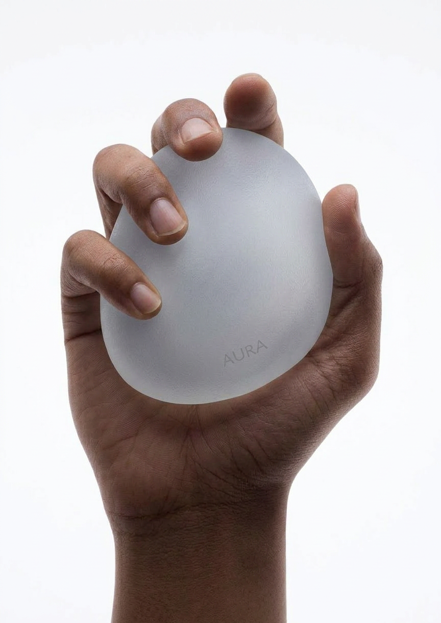 AURA 손 안에 쥔 모습 — 일상 속 심호흡 루틴